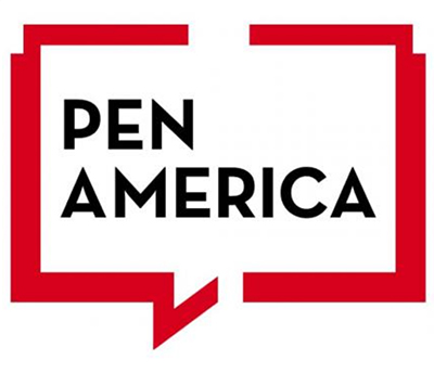 a red square on white background with the text Pen America inside of it